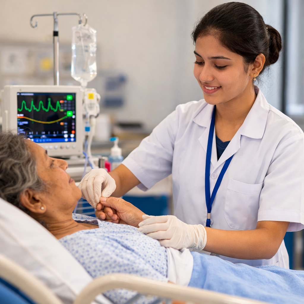 Nurse taking care of old woman