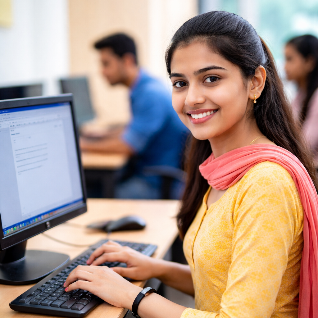 girl learning computer operation